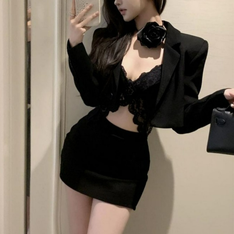 Lace Bralette Set - Siyah Bahar Blazer Dantel Bralette ve