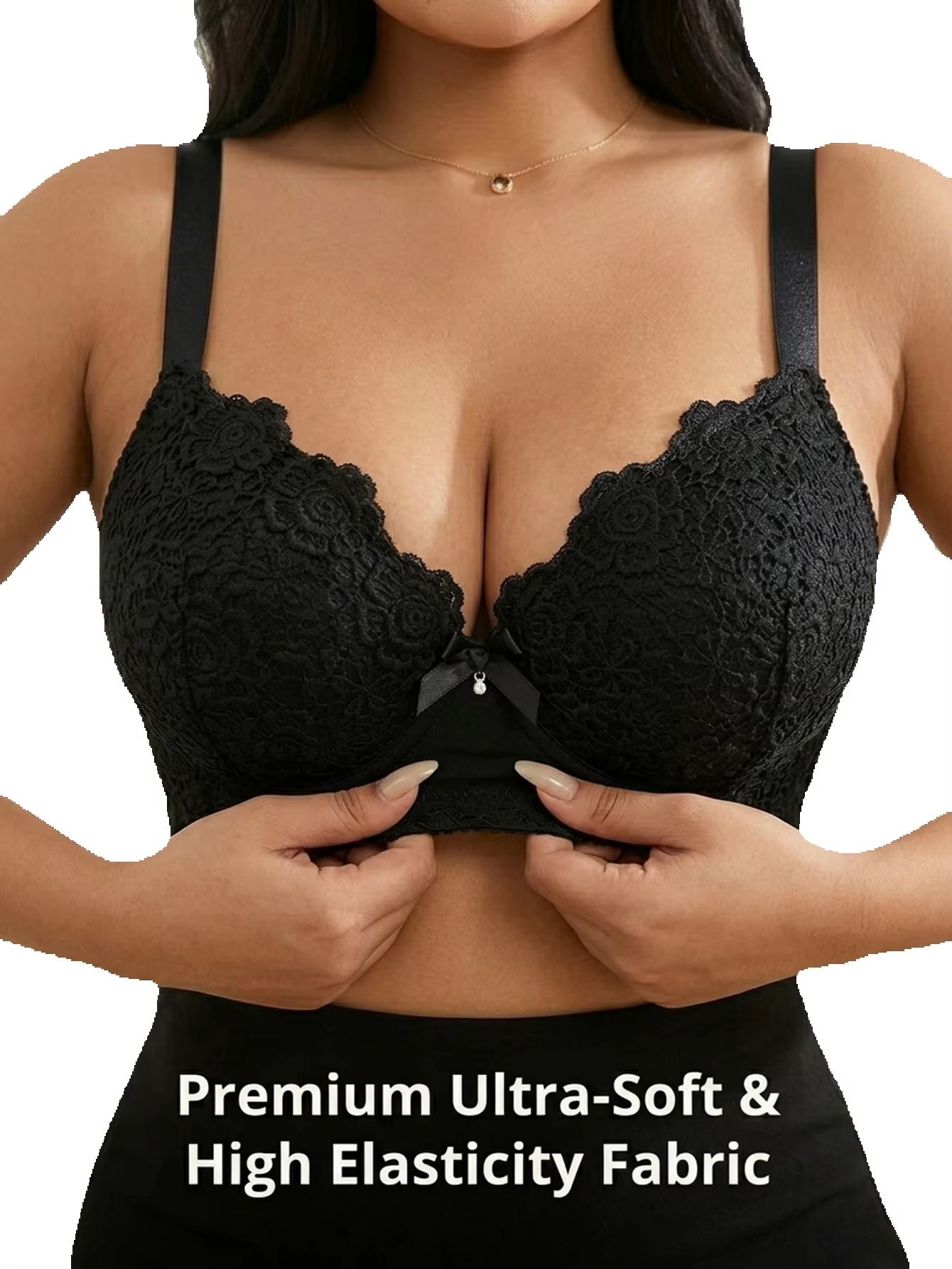 Plunge Bra Push Up - Kadın Büyük Beden Çiçek Desenli Destekli