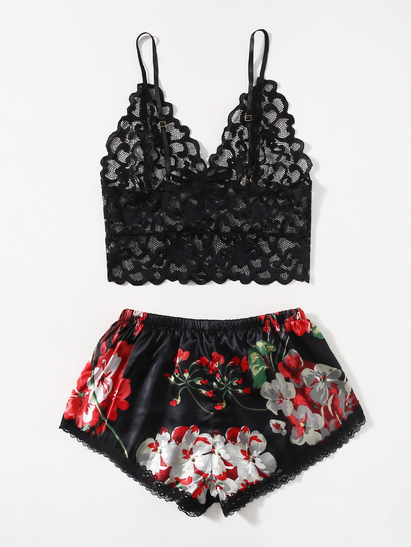 Lace Bralette Set - Kadınlar için Çiçekli Dantel Pijama Takımı,