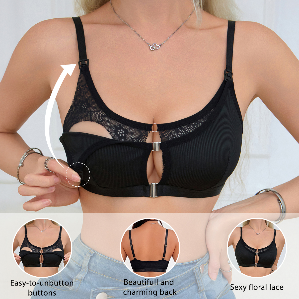 Nursing Bra Clip - Siyah Rahat Önden Bağlamalı Emzirme Sütyeni