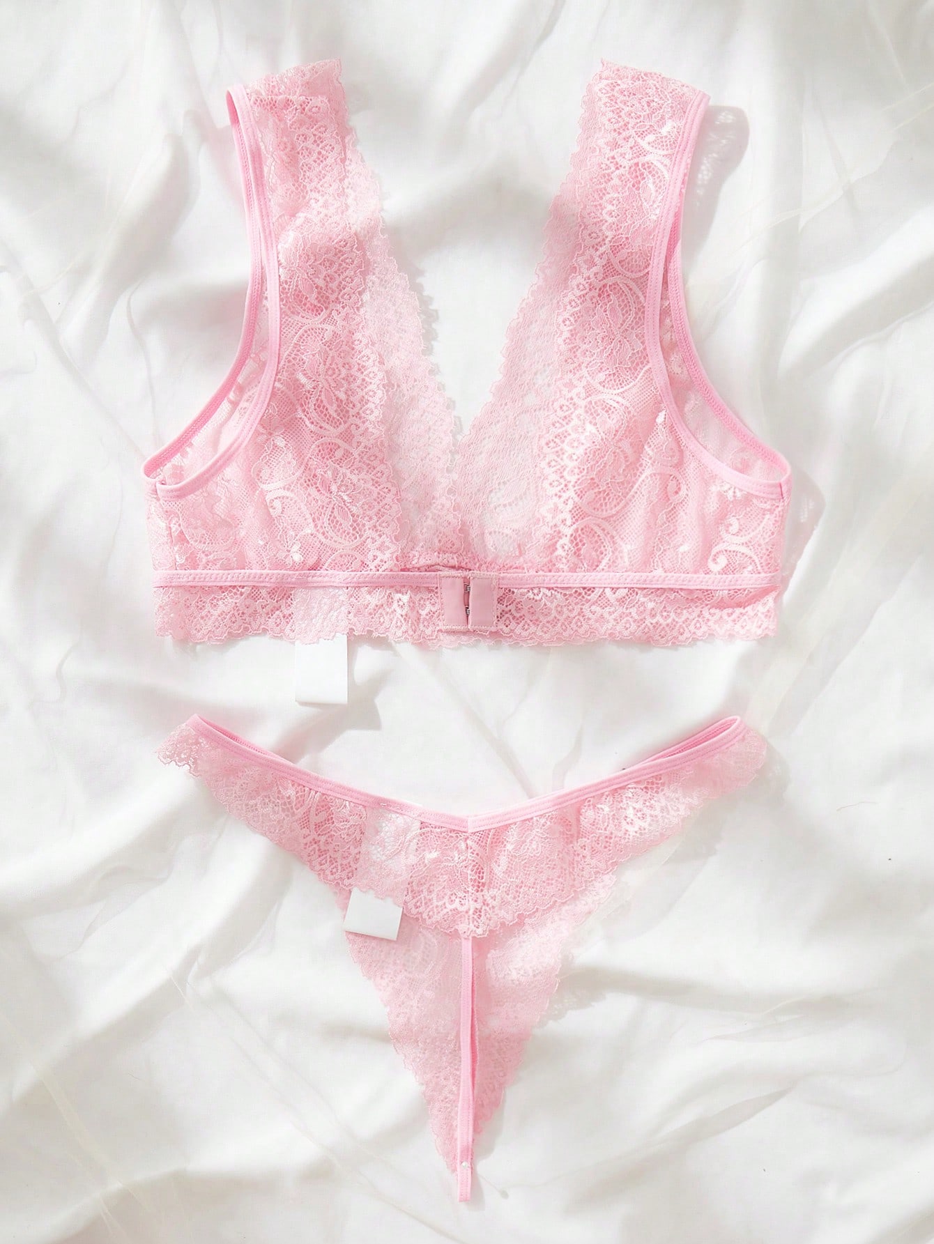 Lace Bralette Set - Pembe Dantel İç Çamaşırı Seti Şeffaf