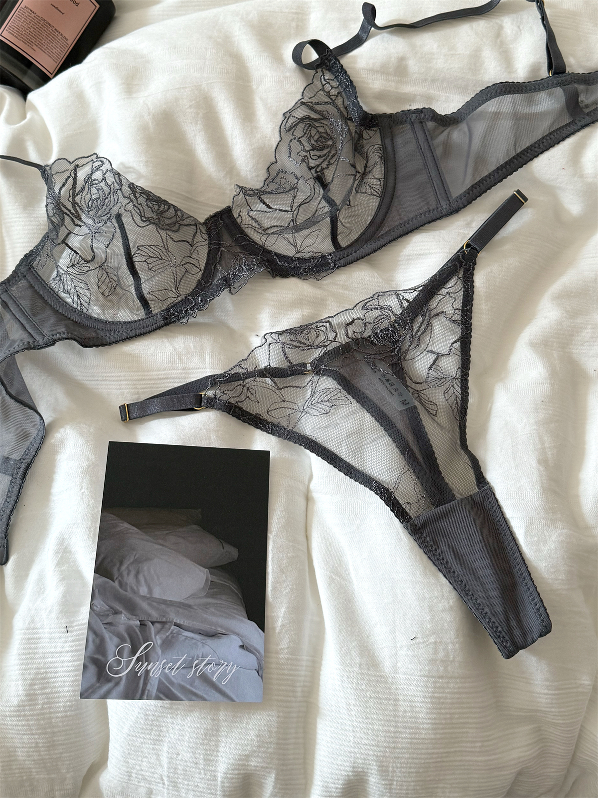 Cotton Bra Everyday - Dantel işlemeli çiçekler örgü iç çamaşırı