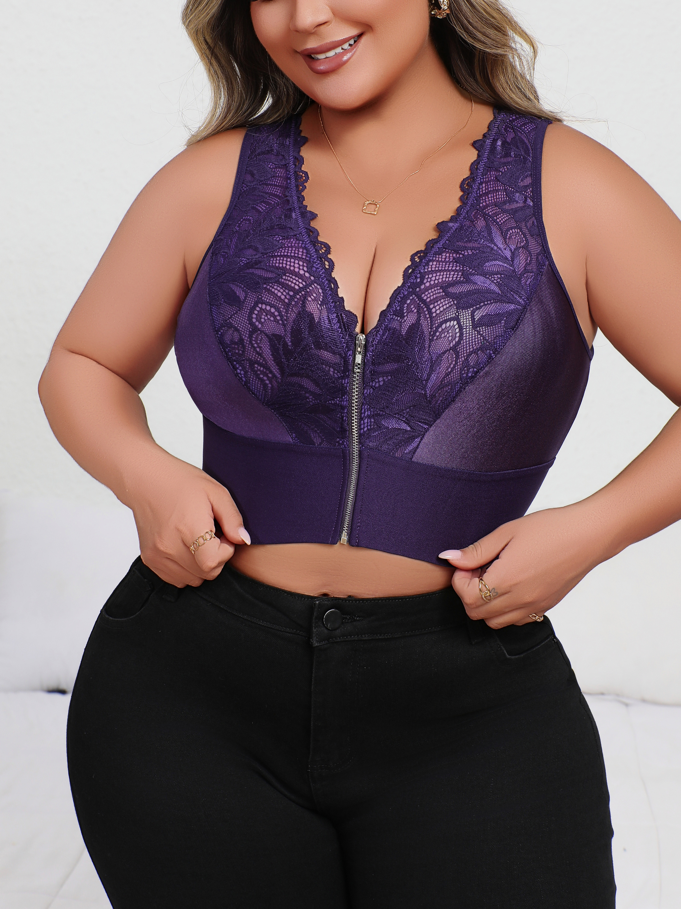 Plunge Bra Push Up - Yeni Gelen Büyük Beden Seksi Mor