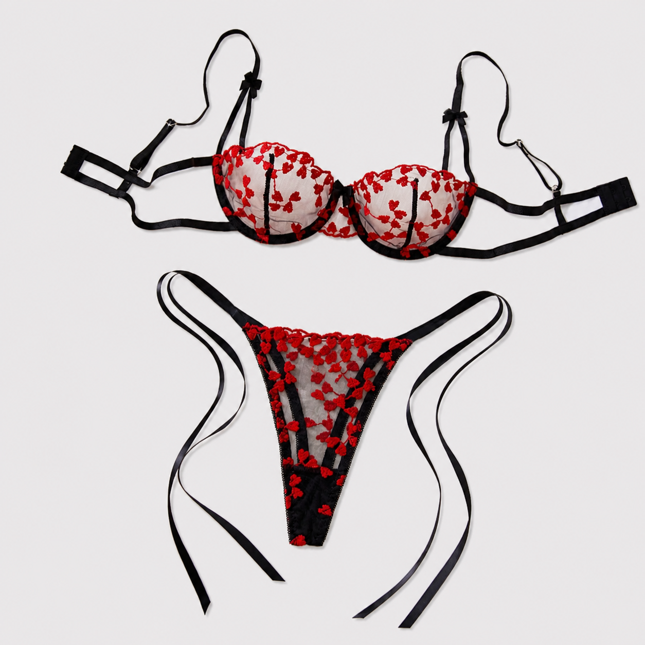Sheer Mesh Bra - Kadınlar için Romantik Kalp Desenli İç